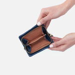 Darcy + Eliza Small Zip Around Crossbody + Card Case In Polished Leather and Polished Damask Deboss - Denim