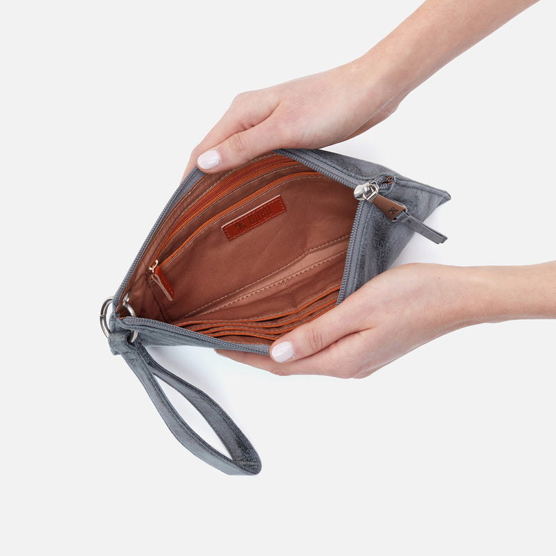 Vida Wristlet in Buffed Leather - Grey