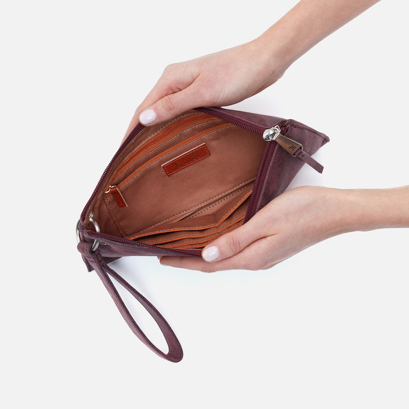Vida Wristlet in Buffed Leather - Plum