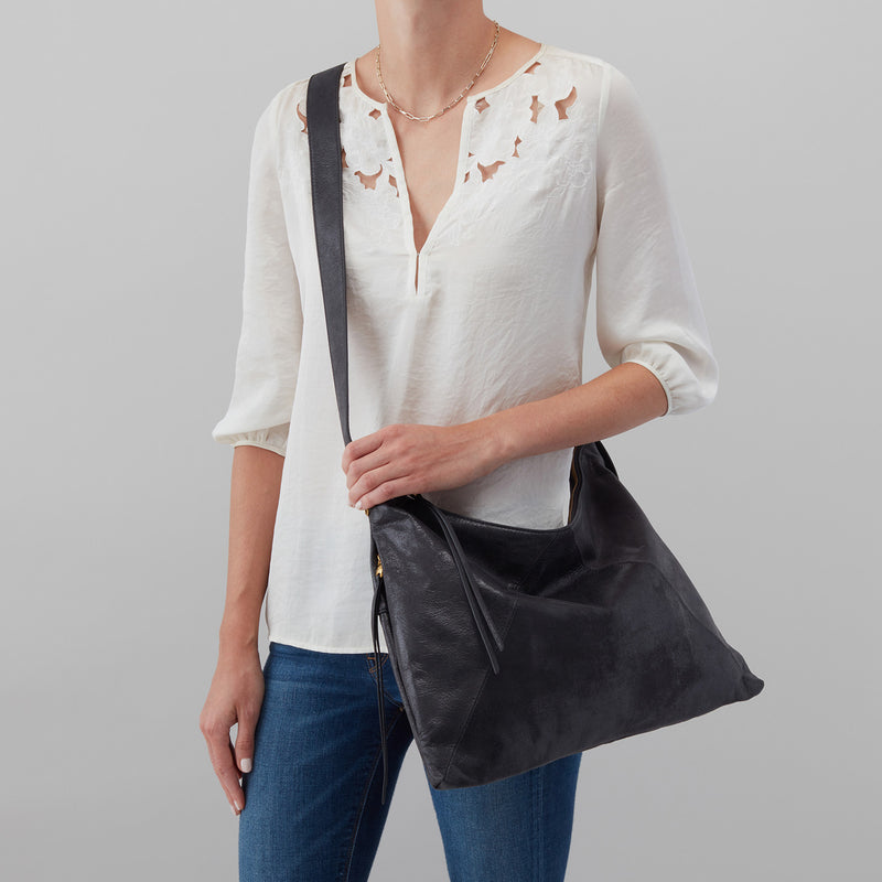 Paulette Large Crossbody in Buffed Leather - Black