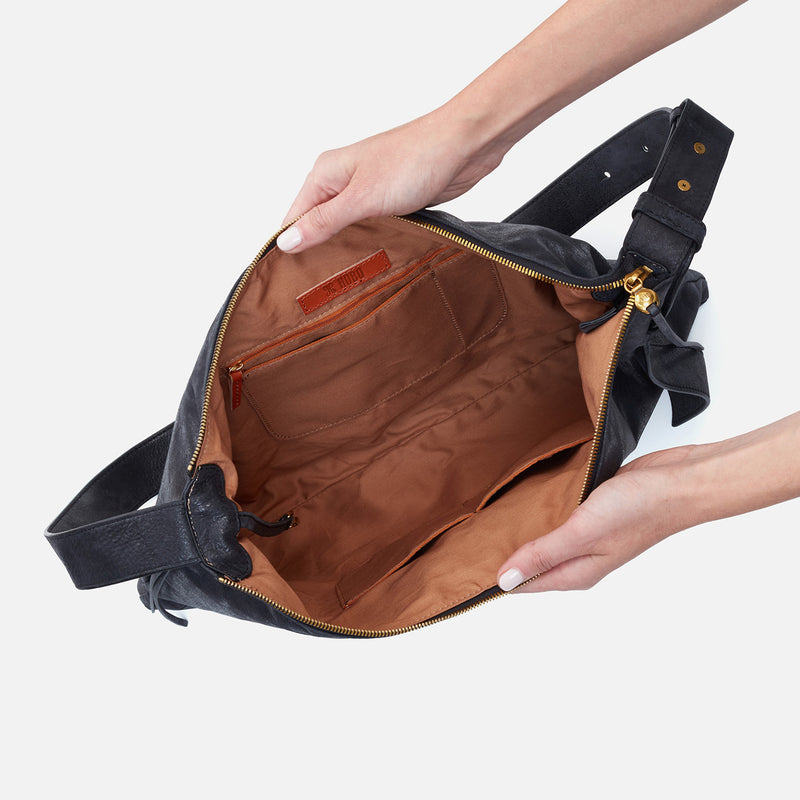 Paulette Large Crossbody in Buffed Leather - Black