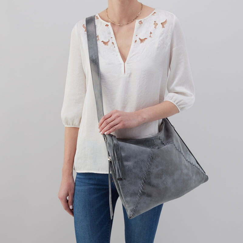 Paulette Large Crossbody in Buffed Leather - Grey