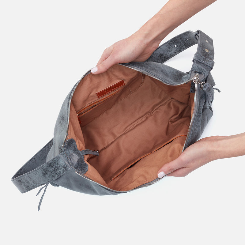 Paulette Large Crossbody in Buffed Leather - Grey