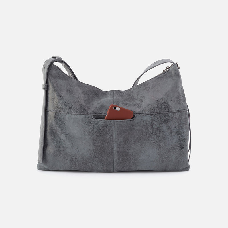 Paulette Large Crossbody in Buffed Leather - Grey