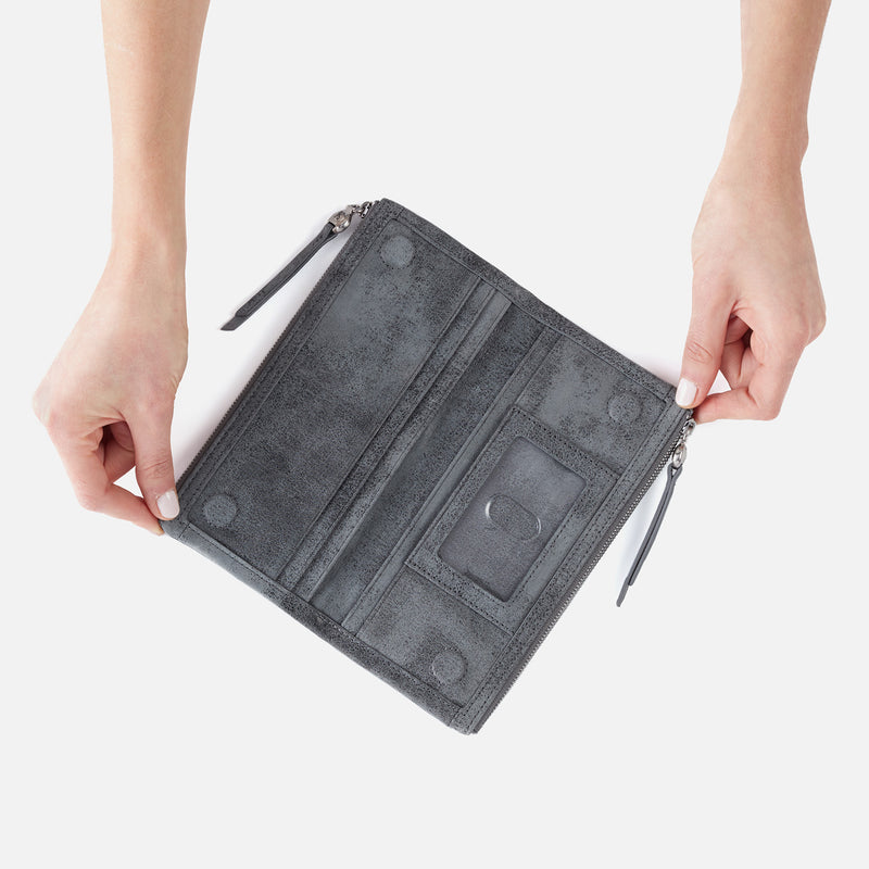 Keen Large Zip Top Continental Wallet in Buffed Leather - Grey