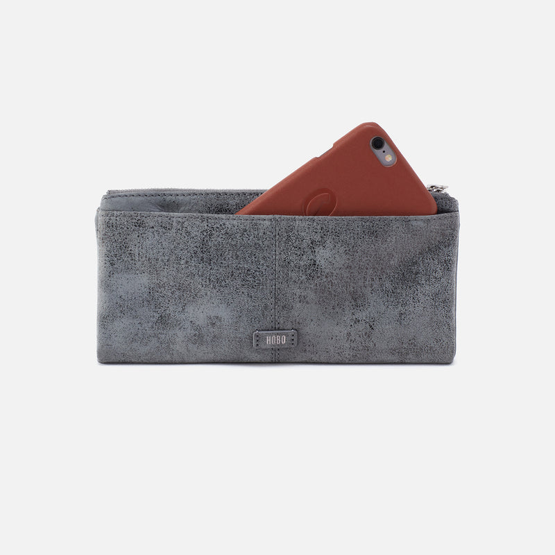 Keen Large Zip Top Continental Wallet in Buffed Leather - Grey