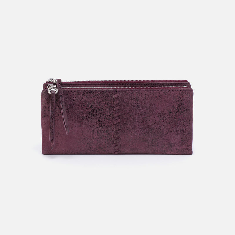 Keen Large Zip Top Continental Wallet in Buffed Leather - Plum