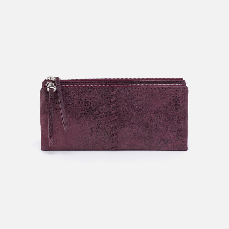 Keen Large Zip Top Continental Wallet in Buffed Leather - Plum