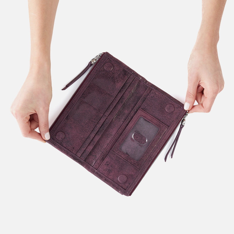 Keen Large Zip Top Continental Wallet in Buffed Leather - Plum