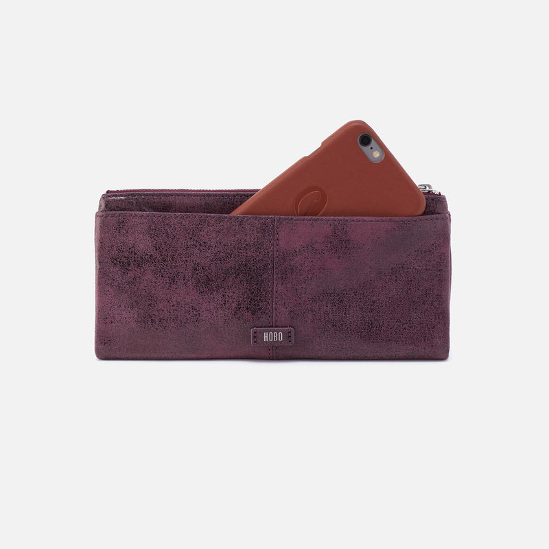 Keen Large Zip Top Continental Wallet in Buffed Leather - Plum
