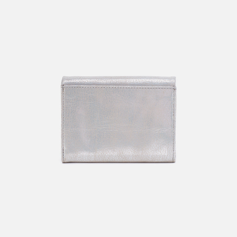 Lumen Medium Bifold Compact Wallet in Metallic Leather - Silver