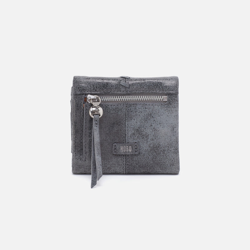 Keen Mini Trifold Compact Wallet in Buffed Leather - Grey