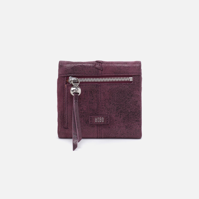 Keen Mini Trifold Compact Wallet in Buffed Leather - Plum