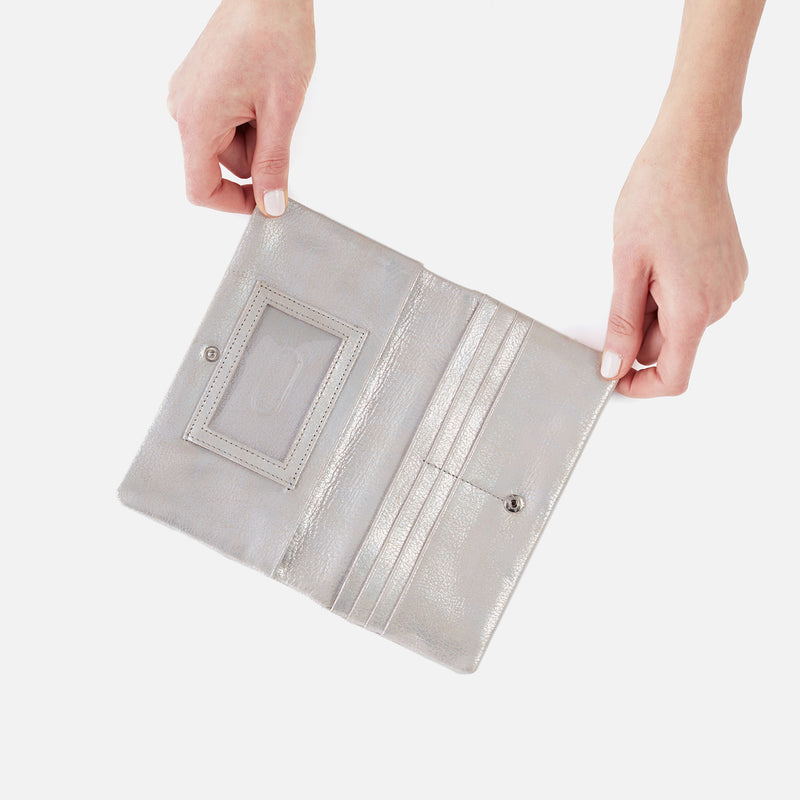 Lumen Continental Wallet in Metallic Leather - Silver