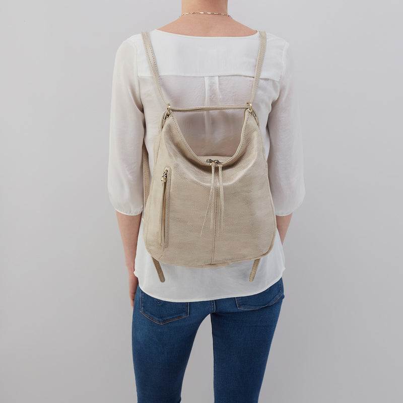 Merrin Convertible Backpack in Metallic Leather - Gold
