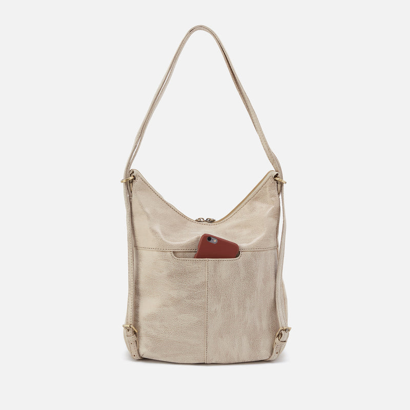 Merrin Convertible Backpack in Metallic Leather - Gold