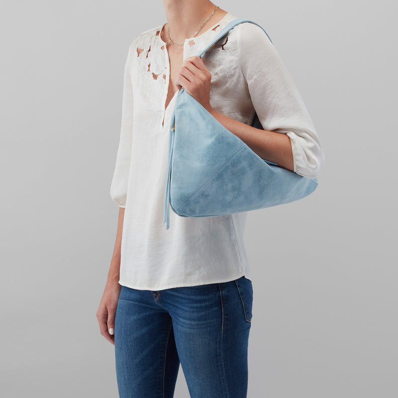 Paulette Shoulder Bag in Buffed Leather - Blue Topaz