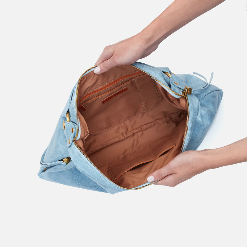 Paulette Shoulder Bag in Buffed Leather - Blue Topaz