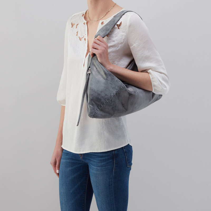 Paulette Shoulder Bag in Buffed Leather - Grey
