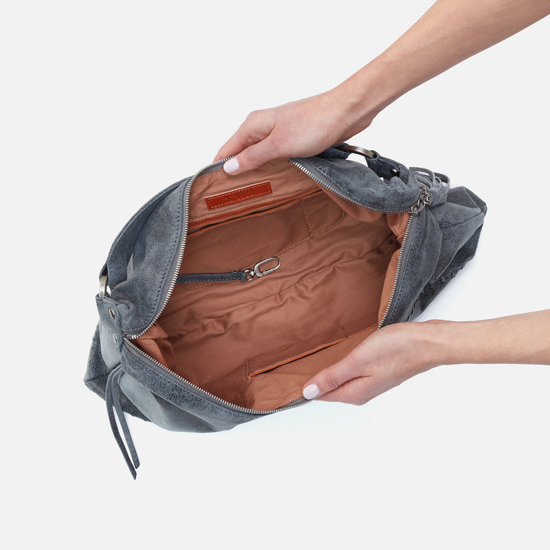 Paulette Shoulder Bag in Buffed Leather - Grey