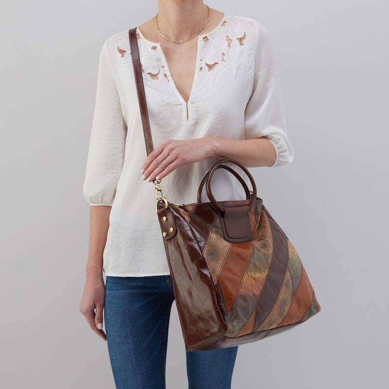 Sheila Large Satchel in Patchwork Leather - Mocha Multi