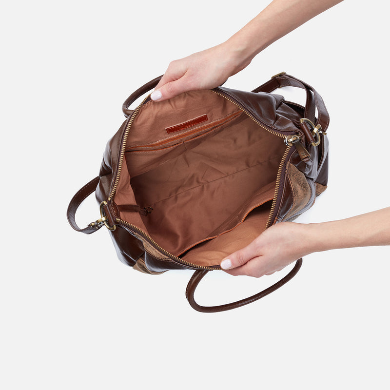 Sheila Large Satchel in Patchwork Leather - Mocha Multi