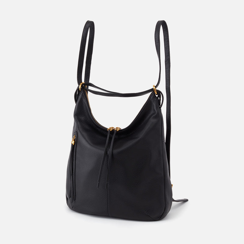 Merrin Convertible Backpack in Pebbled Leather - Black