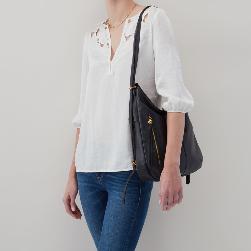 Merrin Convertible Backpack in Pebbled Leather - Black