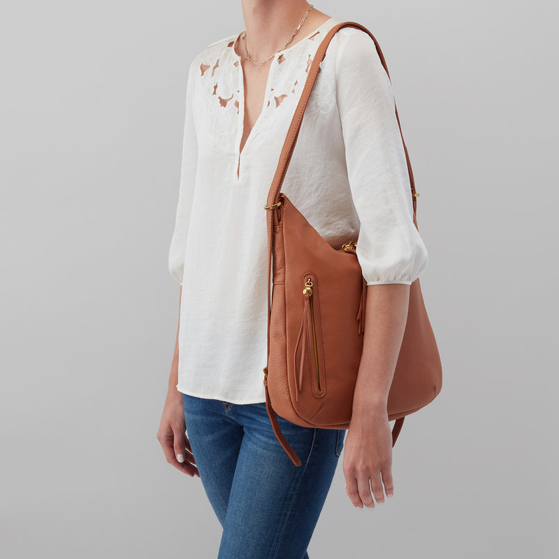 Merrin Convertible Backpack in Pebbled Leather - Cashew