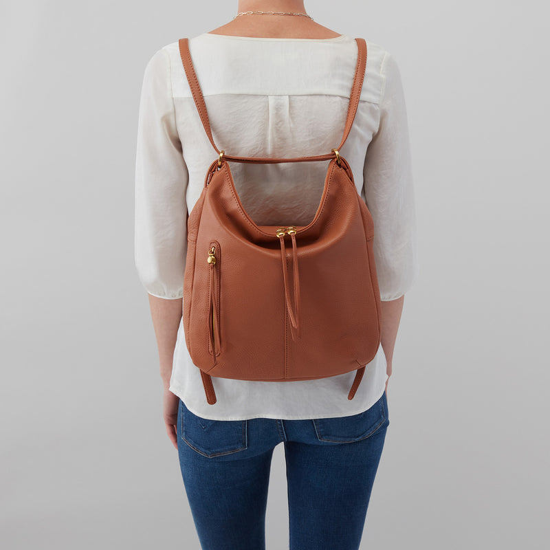Merrin Convertible Backpack in Pebbled Leather - Cashew