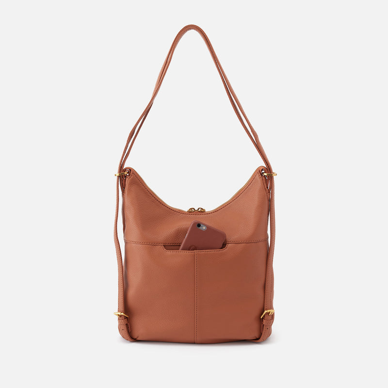 Merrin Convertible Backpack in Pebbled Leather - Cashew