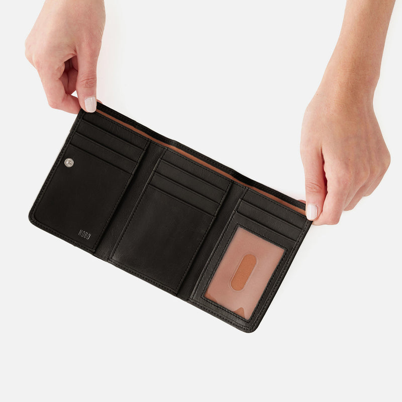 Jill Trifold Wallet in Polished Leather - Black