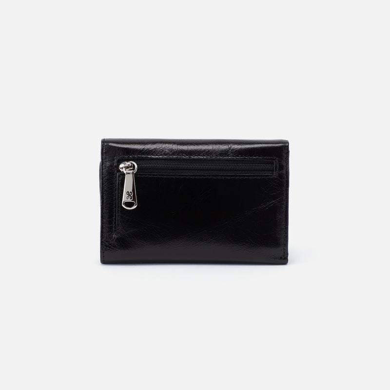 Jill Trifold Wallet in Polished Leather - Black