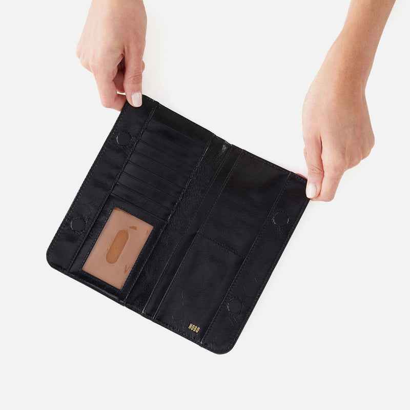 Angle Continental Wallet in Polished Leather - Black