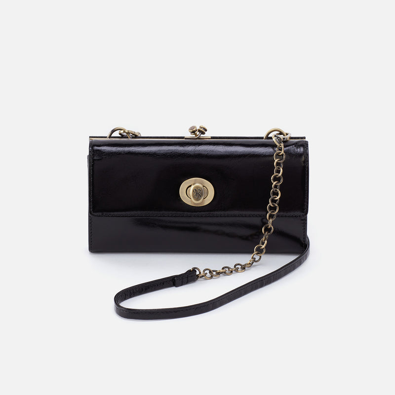Mila Wallet Crossbody in Polished Leather - Black