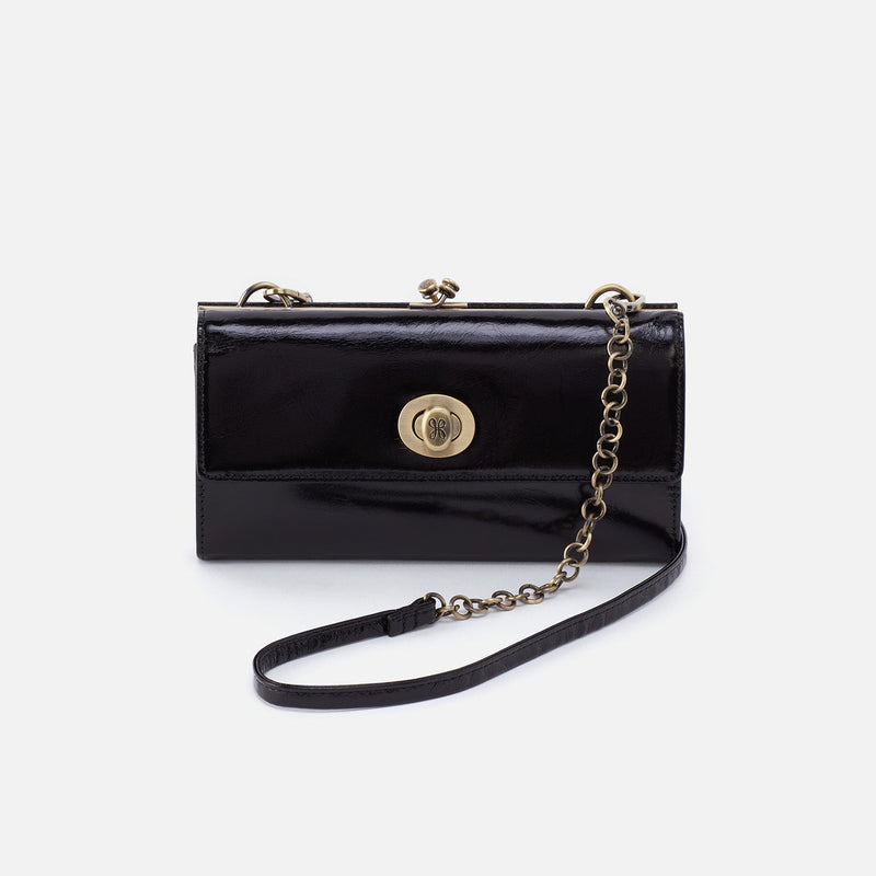 Mila Wallet Crossbody in Polished Leather - Black
