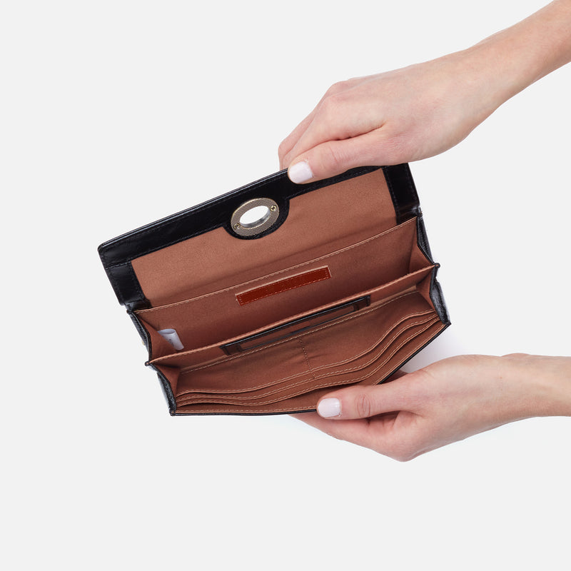 Mila Wallet Crossbody in Polished Leather - Black