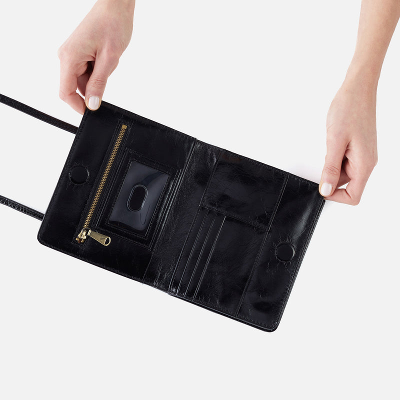 Jill Wallet Crossbody in Polished Leather - Black