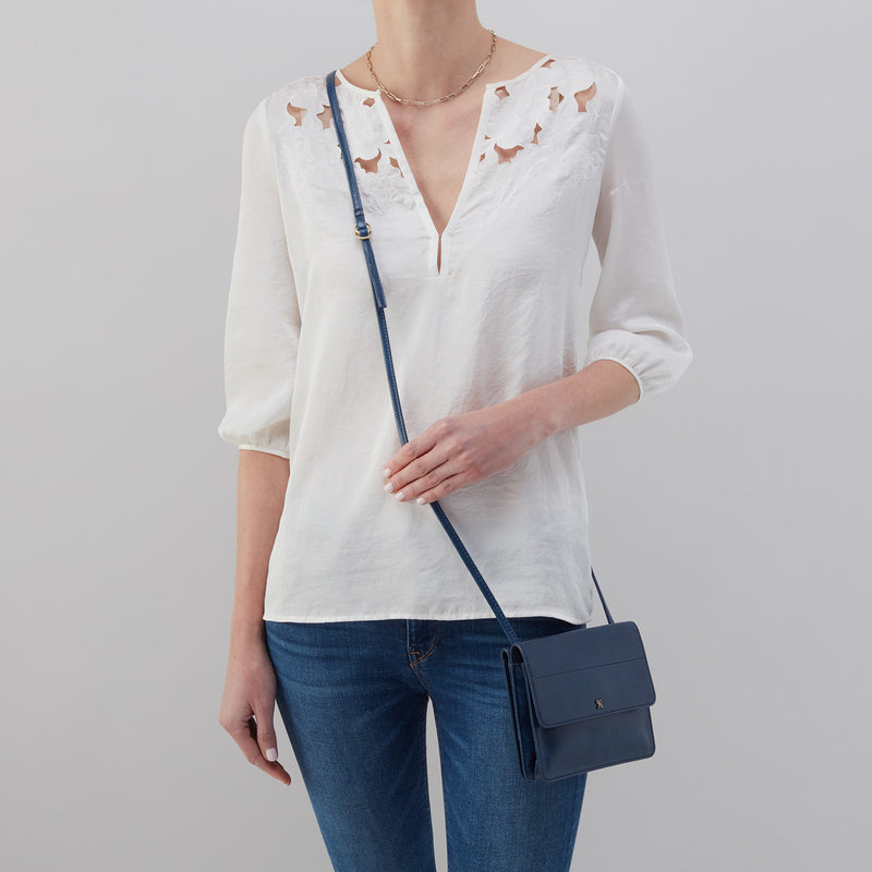 Jill Wallet Crossbody in Polished Leather - Denim