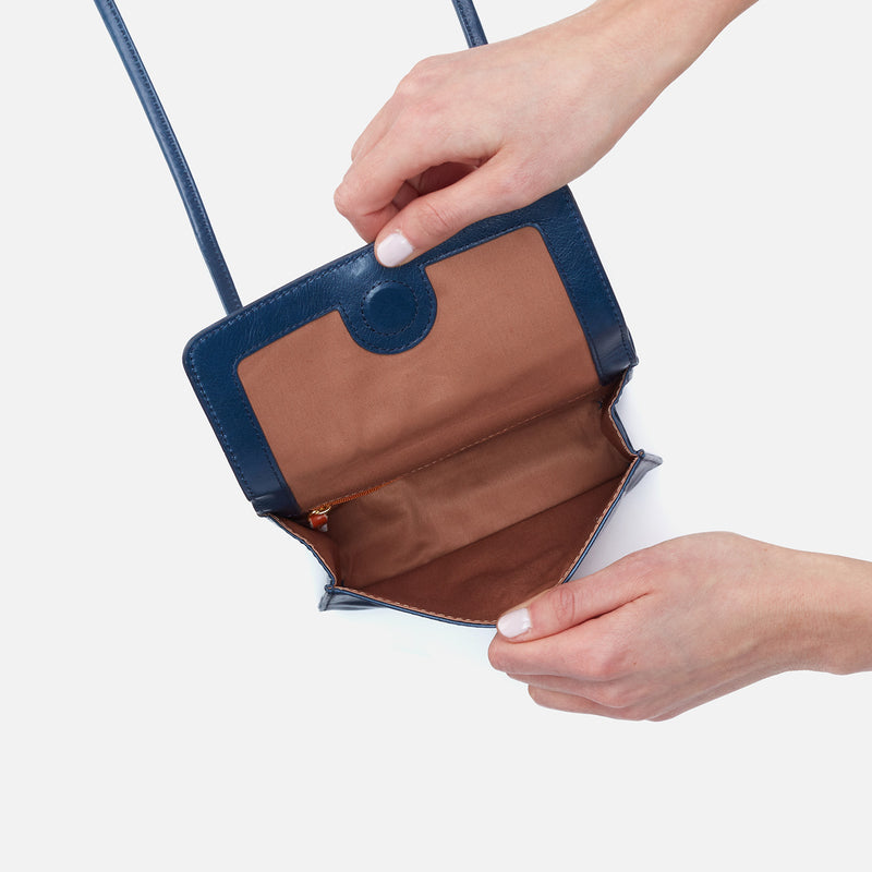 Jill Wallet Crossbody in Polished Leather - Denim