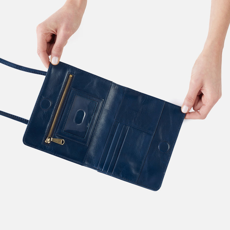 Jill Wallet Crossbody in Polished Leather - Denim