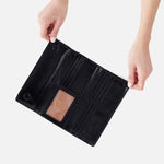 Jill Large Trifold Continental Wallet in Polished Leather - Black