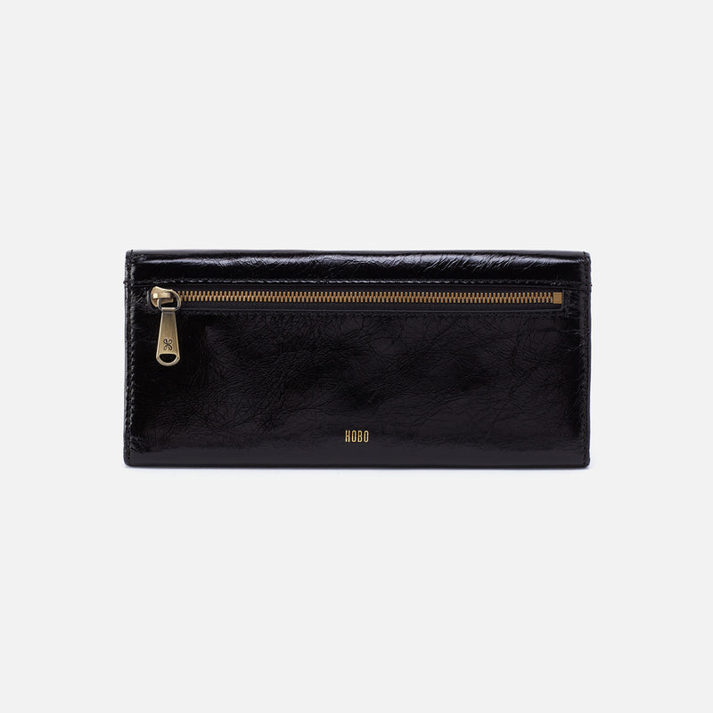 Jill Large Trifold Continental Wallet in Polished Leather - Black