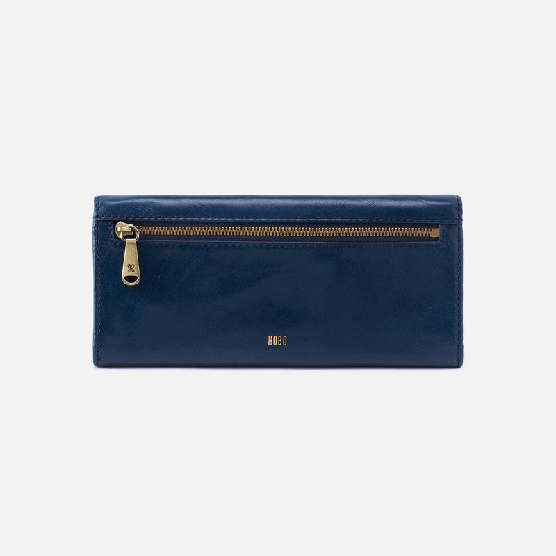 Jill Large Trifold Continental Wallet in Polished Leather - Denim