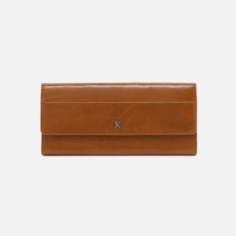 Jill Large Trifold Continental Wallet in Polished Leather - Truffle