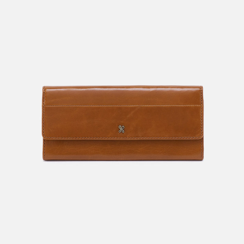 Jill Large Trifold Continental Wallet in Polished Leather - Truffle