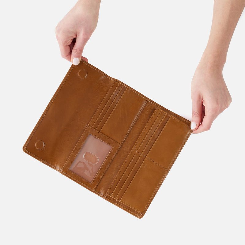 Jill Large Trifold Continental Wallet in Polished Leather - Truffle