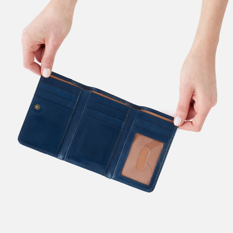 Jill Trifold Wallet in Polished Leather - Denim