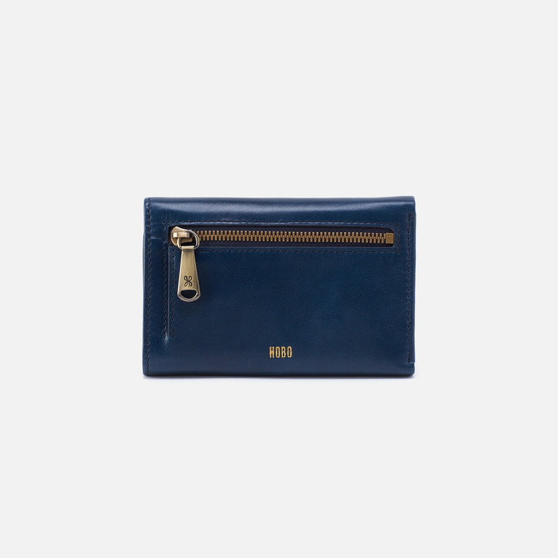 Jill Trifold Wallet in Polished Leather - Denim