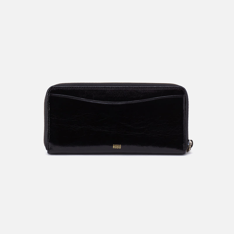 Max Large Zip Around Continental Wallet in Polished Leather - Black